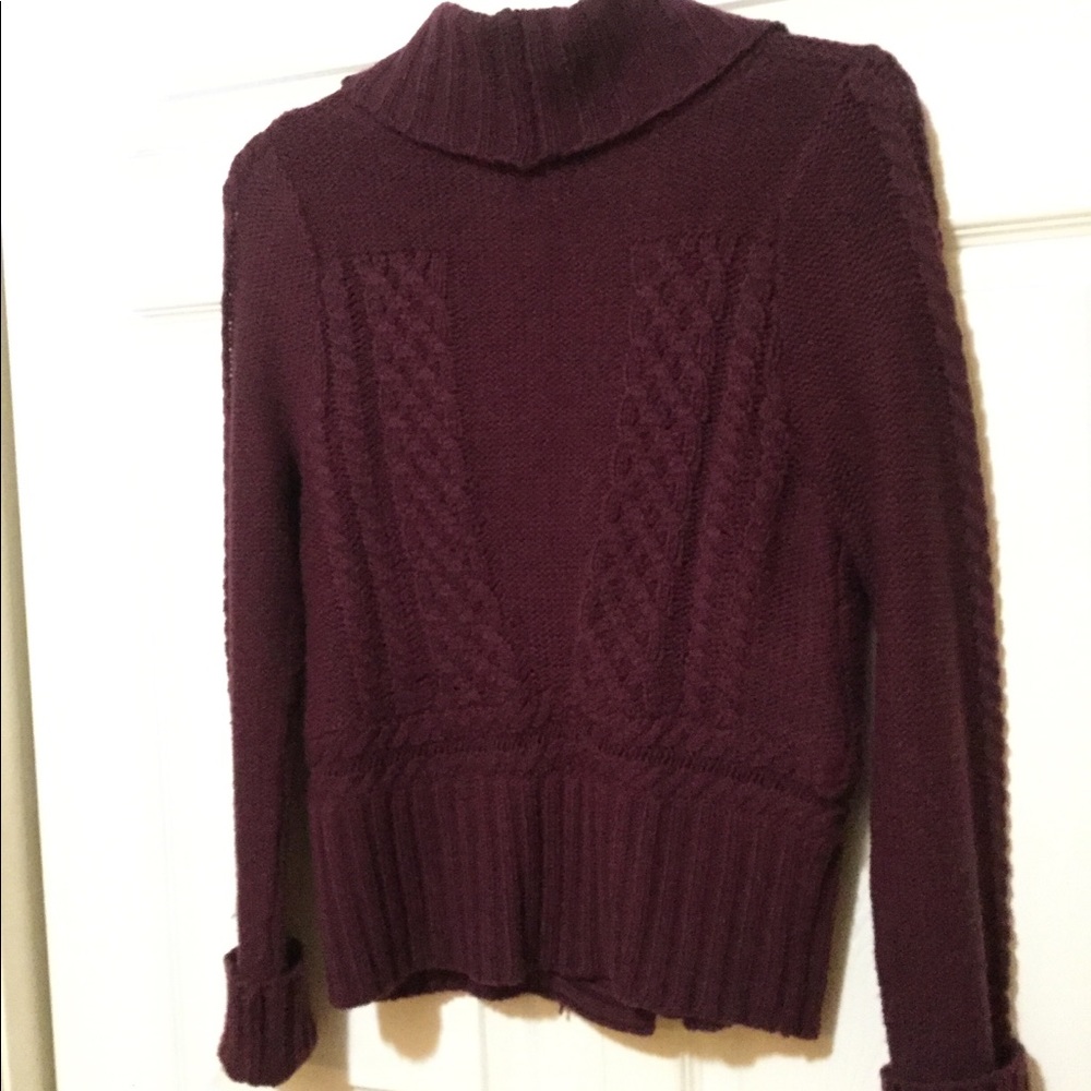 Express Women's Burgundy Cable Knit Shawl Collar Cardigan - Picture 4 of 4